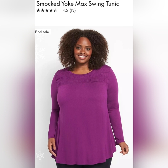 Lane Bryant Smocked Yoke Max Swing Purple Women's Tunic Top Drapey 26-28 - Picture 13 of 16